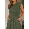 image:imageZESICA Womens 2026 Summer Casual Flutter Short Sleeve Crew Neck Smocked Elastic Waist Tiered Midi DressArmy Green