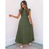 image:imageZESICA Womens 2026 Summer Casual Flutter Short Sleeve Crew Neck Smocked Elastic Waist Tiered Midi DressArmy Green