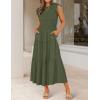 image:imageZESICA Womens 2026 Summer Casual Flutter Short Sleeve Crew Neck Smocked Elastic Waist Tiered Midi DressArmy Green