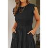 image:imageZESICA Womens 2026 Summer Casual Flutter Short Sleeve Crew Neck Smocked Elastic Waist Tiered Midi DressBlack