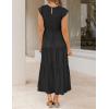 image:imageZESICA Womens 2026 Summer Casual Flutter Short Sleeve Crew Neck Smocked Elastic Waist Tiered Midi DressBlack