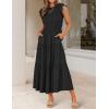 image:imageZESICA Womens 2026 Summer Casual Flutter Short Sleeve Crew Neck Smocked Elastic Waist Tiered Midi DressBlack