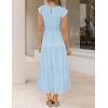 image:imageZESICA Womens 2026 Summer Casual Flutter Short Sleeve Crew Neck Smocked Elastic Waist Tiered Midi DressBlue