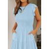 image:imageZESICA Womens 2026 Summer Casual Flutter Short Sleeve Crew Neck Smocked Elastic Waist Tiered Midi DressBlue