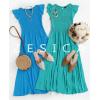 image:imageZESICA Womens 2026 Summer Casual Flutter Short Sleeve Crew Neck Smocked Elastic Waist Tiered Midi DressCobalt Blue
