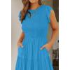 image:imageZESICA Womens 2026 Summer Casual Flutter Short Sleeve Crew Neck Smocked Elastic Waist Tiered Midi DressCobalt Blue