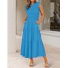 image:imageZESICA Womens 2026 Summer Casual Flutter Short Sleeve Crew Neck Smocked Elastic Waist Tiered Midi DressCobalt Blue