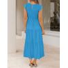 image:imageZESICA Womens 2026 Summer Casual Flutter Short Sleeve Crew Neck Smocked Elastic Waist Tiered Midi DressCobalt Blue