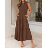 image:imageZESICA Womens 2026 Summer Casual Flutter Short Sleeve Crew Neck Smocked Elastic Waist Tiered Midi DressCoffee