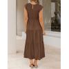 image:imageZESICA Womens 2026 Summer Casual Flutter Short Sleeve Crew Neck Smocked Elastic Waist Tiered Midi DressCoffee