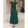 image:imageZESICA Womens 2026 Summer Casual Flutter Short Sleeve Crew Neck Smocked Elastic Waist Tiered Midi DressDark Green