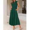 image:imageZESICA Womens 2026 Summer Casual Flutter Short Sleeve Crew Neck Smocked Elastic Waist Tiered Midi DressDark Green