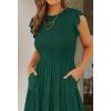 image:imageZESICA Womens 2026 Summer Casual Flutter Short Sleeve Crew Neck Smocked Elastic Waist Tiered Midi DressDark Green