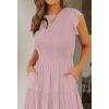 image:imageZESICA Womens 2026 Summer Casual Flutter Short Sleeve Crew Neck Smocked Elastic Waist Tiered Midi DressDark Pink