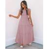 image:imageZESICA Womens 2026 Summer Casual Flutter Short Sleeve Crew Neck Smocked Elastic Waist Tiered Midi DressDark Pink
