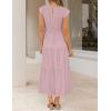 image:imageZESICA Womens 2026 Summer Casual Flutter Short Sleeve Crew Neck Smocked Elastic Waist Tiered Midi DressDark Pink