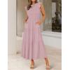 image:imageZESICA Womens 2026 Summer Casual Flutter Short Sleeve Crew Neck Smocked Elastic Waist Tiered Midi DressDark Pink