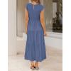 image:imageZESICA Womens 2026 Summer Casual Flutter Short Sleeve Crew Neck Smocked Elastic Waist Tiered Midi DressDusty Blue