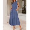 image:imageZESICA Womens 2026 Summer Casual Flutter Short Sleeve Crew Neck Smocked Elastic Waist Tiered Midi DressDusty Blue