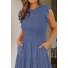 image:imageZESICA Womens 2026 Summer Casual Flutter Short Sleeve Crew Neck Smocked Elastic Waist Tiered Midi DressDusty Blue