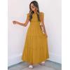 image:imageZESICA Womens 2026 Summer Casual Flutter Short Sleeve Crew Neck Smocked Elastic Waist Tiered Midi DressGinger
