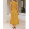 image:imageZESICA Womens 2026 Summer Casual Flutter Short Sleeve Crew Neck Smocked Elastic Waist Tiered Midi DressGinger