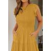 image:imageZESICA Womens 2026 Summer Casual Flutter Short Sleeve Crew Neck Smocked Elastic Waist Tiered Midi DressGinger