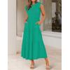 image:imageZESICA Womens 2026 Summer Casual Flutter Short Sleeve Crew Neck Smocked Elastic Waist Tiered Midi DressGreen