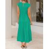 image:imageZESICA Womens 2026 Summer Casual Flutter Short Sleeve Crew Neck Smocked Elastic Waist Tiered Midi DressGreen