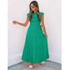 image:imageZESICA Womens 2026 Summer Casual Flutter Short Sleeve Crew Neck Smocked Elastic Waist Tiered Midi DressGreen