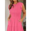 image:imageZESICA Womens 2026 Summer Casual Flutter Short Sleeve Crew Neck Smocked Elastic Waist Tiered Midi DressHot Pink