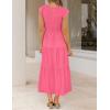 image:imageZESICA Womens 2026 Summer Casual Flutter Short Sleeve Crew Neck Smocked Elastic Waist Tiered Midi DressHot Pink