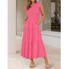 image:imageZESICA Womens 2026 Summer Casual Flutter Short Sleeve Crew Neck Smocked Elastic Waist Tiered Midi DressHot Pink