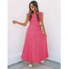 image:imageZESICA Womens 2026 Summer Casual Flutter Short Sleeve Crew Neck Smocked Elastic Waist Tiered Midi DressHot Pink