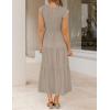 image:imageZESICA Womens 2026 Summer Casual Flutter Short Sleeve Crew Neck Smocked Elastic Waist Tiered Midi DressLight Khaki