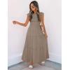 image:imageZESICA Womens 2026 Summer Casual Flutter Short Sleeve Crew Neck Smocked Elastic Waist Tiered Midi DressLight Khaki