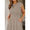 image:imageZESICA Womens 2026 Summer Casual Flutter Short Sleeve Crew Neck Smocked Elastic Waist Tiered Midi DressLight Khaki