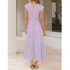 image:imageZESICA Womens 2026 Summer Casual Flutter Short Sleeve Crew Neck Smocked Elastic Waist Tiered Midi DressLight Purple