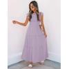 image:imageZESICA Womens 2026 Summer Casual Flutter Short Sleeve Crew Neck Smocked Elastic Waist Tiered Midi DressLight Purple