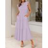 image:imageZESICA Womens 2026 Summer Casual Flutter Short Sleeve Crew Neck Smocked Elastic Waist Tiered Midi DressLight Purple