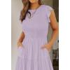 image:imageZESICA Womens 2026 Summer Casual Flutter Short Sleeve Crew Neck Smocked Elastic Waist Tiered Midi DressLight Purple