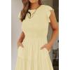 image:imageZESICA Womens 2026 Summer Casual Flutter Short Sleeve Crew Neck Smocked Elastic Waist Tiered Midi DressLight Yellow