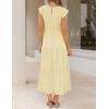image:imageZESICA Womens 2026 Summer Casual Flutter Short Sleeve Crew Neck Smocked Elastic Waist Tiered Midi DressLight Yellow