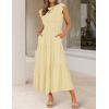 image:imageZESICA Womens 2026 Summer Casual Flutter Short Sleeve Crew Neck Smocked Elastic Waist Tiered Midi DressLight Yellow