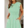 image:imageZESICA Womens 2026 Summer Casual Flutter Short Sleeve Crew Neck Smocked Elastic Waist Tiered Midi DressMint