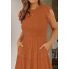 image:imageZESICA Womens 2026 Summer Casual Flutter Short Sleeve Crew Neck Smocked Elastic Waist Tiered Midi DressOrange