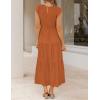 image:imageZESICA Womens 2026 Summer Casual Flutter Short Sleeve Crew Neck Smocked Elastic Waist Tiered Midi DressOrange
