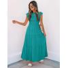 image:imageZESICA Womens 2026 Summer Casual Flutter Short Sleeve Crew Neck Smocked Elastic Waist Tiered Midi DressPeacock