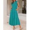 image:imageZESICA Womens 2026 Summer Casual Flutter Short Sleeve Crew Neck Smocked Elastic Waist Tiered Midi DressPeacock