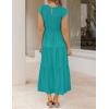 image:imageZESICA Womens 2026 Summer Casual Flutter Short Sleeve Crew Neck Smocked Elastic Waist Tiered Midi DressPeacock